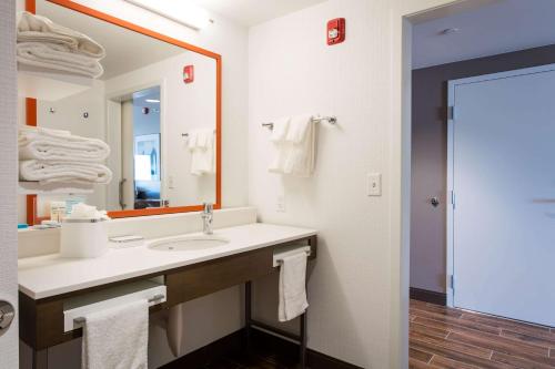 圣乔治Hampton Inn & Suites St. George的一间带水槽和镜子的浴室