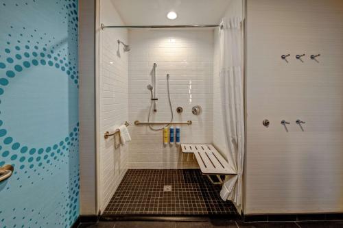 罗阿诺Tru By Hilton Roanoke Hollins的带淋浴的浴室和长凳