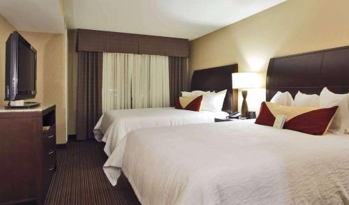 克洛维斯克洛維斯希尔顿花园旅馆的酒店客房设有两张床和一台平面电视。