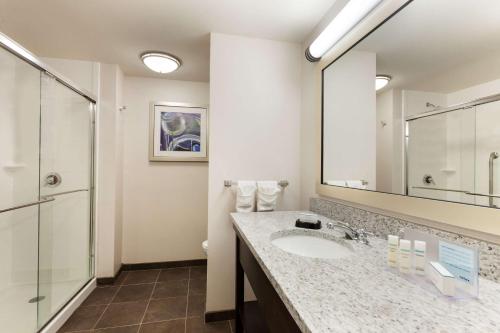 坎普泉温泉露营汉普顿酒店及套房的一间带水槽和大镜子的浴室