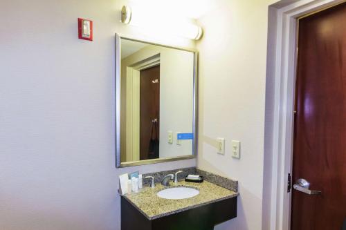 斯特布里奇斯特布里奇希尔顿恒庭酒店的一间带水槽和大镜子的浴室