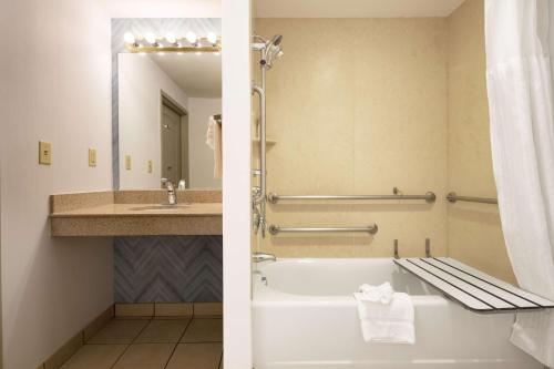 格罗顿迈斯狄克/格罗顿希尔顿花园旅馆的带浴缸和盥洗盆的浴室
