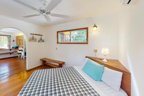 珀拉什奇亚Casa Spuntino的一间卧室配有一张床和吊扇