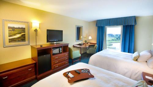 莱克威尔士威尔士湖希尔顿恒庭旅馆&套房酒店的酒店客房设有两张床和一台平面电视。