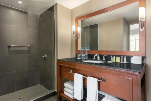 利马DoubleTree by Hilton Lima Miraflores El Pardo的一间带水槽和淋浴的浴室