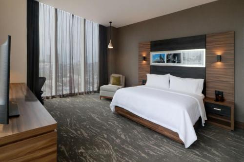 蒙特雷Hilton Garden Inn Monterrey Obispado的酒店客房设有一张大床和一台电视。