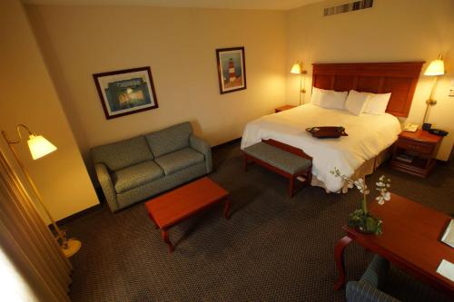 坦皮科坦皮科机场汉普顿酒店的配有一张床和一把椅子的酒店客房