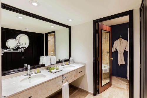 墨西哥城墨西哥城机场希尔顿酒店的一间带水槽和大镜子的浴室