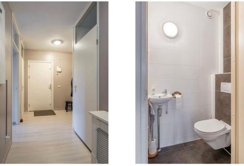 鹿特丹Rotterdam City Center的浴室设有卫生间和水槽,两幅图片