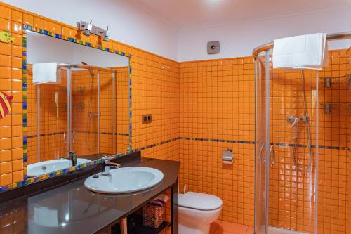 SobarzoLa Casita Verde de Cabárceno的橙色浴室设有水槽和卫生间