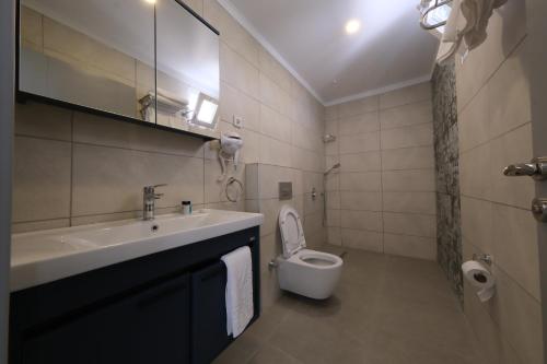 安塔利亚Premier İnn Cİty的一间带水槽和卫生间的浴室