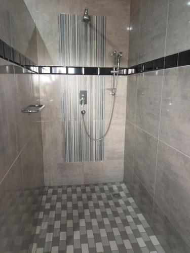 KingsboroughLotus Accommodation的浴室里设有玻璃门淋浴
