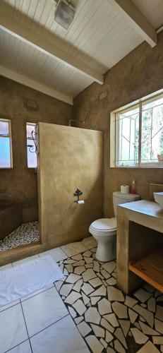 内尔斯普雷特内尔斯普雷特老维克旅客酒店的带淋浴、卫生间和盥洗盆的浴室