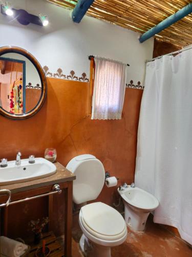 胡阿卡勒拉Finca Tuluz的一间带卫生间、水槽和镜子的浴室