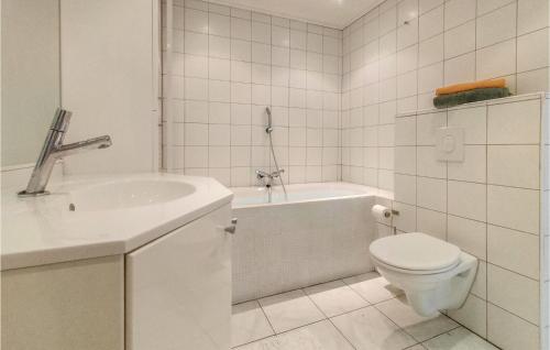 弗利辛恩3 Bedroom Stunning Home In Vlissingen的浴室配有盥洗盆、卫生间和浴缸。