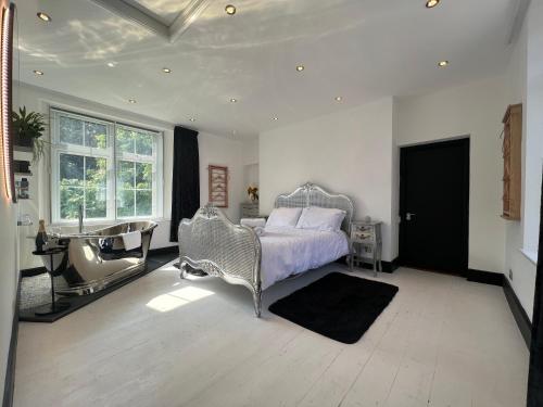比迪福德Lower Winsford Apartments & Rooms的一间卧室配有一张床和一个浴缸