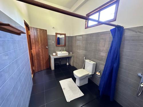 达瓦拉维自然之家旅馆的一间带卫生间、水槽和窗户的浴室