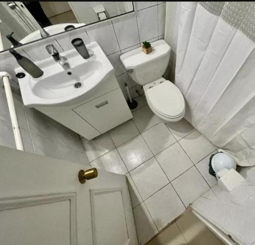 维纳德马Departamento Reñaca的白色的浴室设有水槽和卫生间。