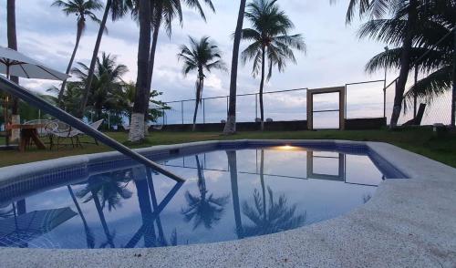 圣米格尔Bella Vista Hotel Boutique的一座棕榈树环绕的游泳池