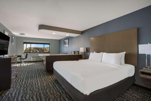 博伊西博伊西机场红狮套房酒店 的酒店客房设有一张大床和一张书桌。