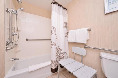 北康威Residence Inn by Marriott North Conway的带浴缸、卫生间和淋浴的浴室。