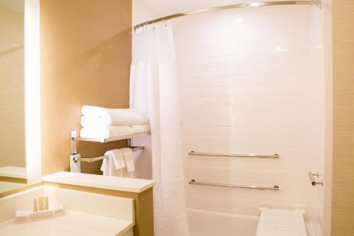 谢里登谢里登万豪费尔菲尔德客栈的浴室配有卫生间、盥洗盆和淋浴。