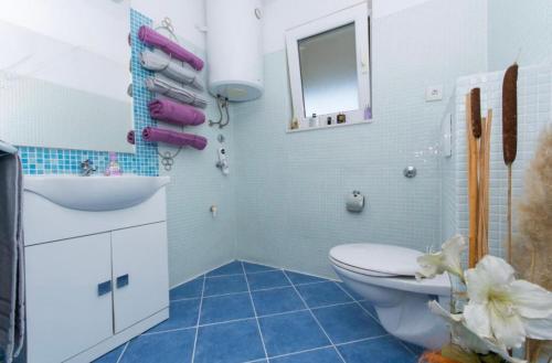 卡什泰拉Apartments Toma的一间带卫生间、水槽和镜子的浴室
