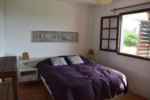 德尔迪阿布罗角Brisas del Diablo 3的一间卧室配有一张床、一张书桌和一个窗户。
