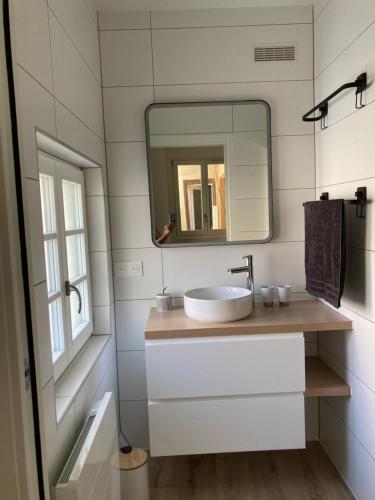 奥贝奈La Grange 1578的一间带水槽和镜子的浴室