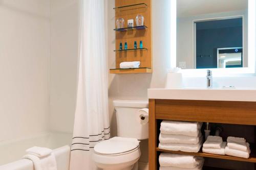 大急流城万豪大湍城机场德尔塔酒店的浴室配有白色卫生间和盥洗盆。