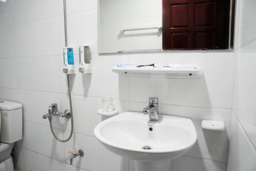 Bồ SơnSKY HOTEL - KHÁCH SẠN BẮC NINH的白色的浴室设有水槽和镜子