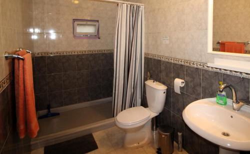 瓦迪穆萨Petra Bed & Breakfast的浴室配有卫生间、盥洗盆和淋浴。