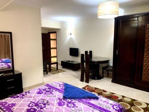 开罗Airport hostel room for transit的一间卧室设有一张床和一间客厅。