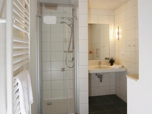 希勒库豪斯皮维特斯库鲁格酒店的带淋浴和盥洗盆的浴室