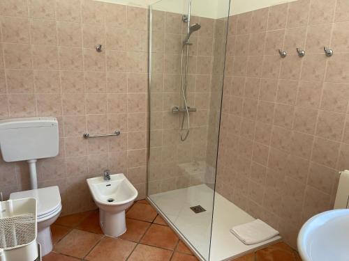 切列梅萨皮卡Da Ksenia的带淋浴、卫生间和盥洗盆的浴室