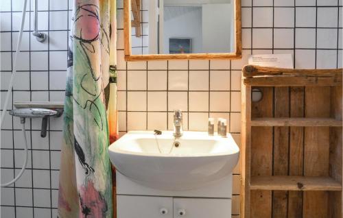 瓦伊厄斯斯特兰德Beautiful Apartment In Vejers Strand With 1 Bedrooms And Wifi的一间带水槽和镜子的浴室