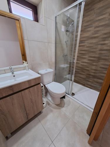 恩特雷里奥斯Burguesinha AL Entre-os-Rios的浴室配有卫生间、淋浴和盥洗盆。