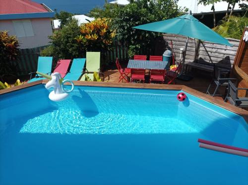 MarigotVILLA C'MARGOT的游泳池,在水中放玩具鸭