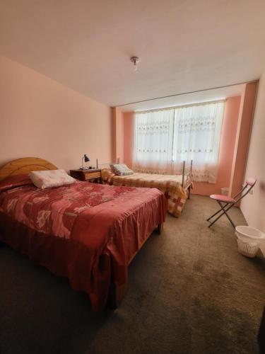 拉塔昆加Como en casa的一间卧室配有一张床、一张沙发和一个窗口