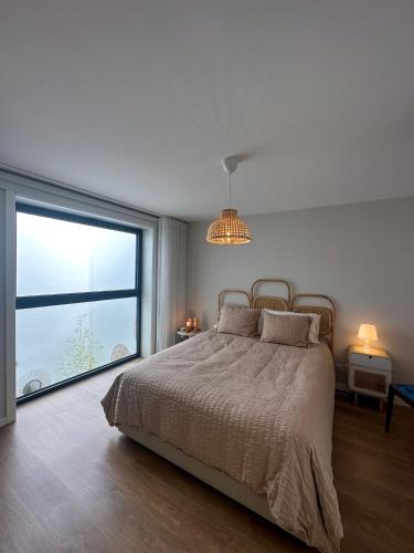 博蒂卡什Casa Sousa - 3rd generation (Apart.2)的一间卧室设有一张床和一个大窗户