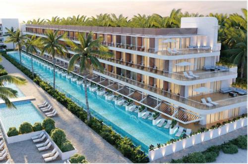 Green IslandPrincess Grand Jamaica Resort的享有带游泳池的度假村的空中景致