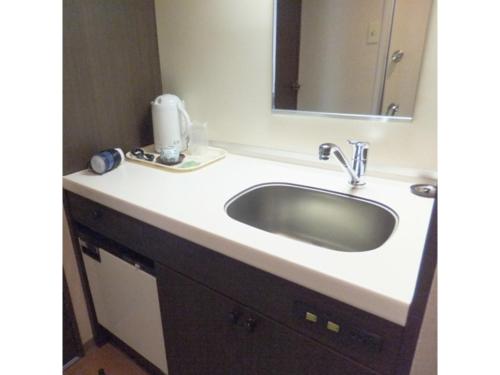 秋田Hotel Alpha Inn Akita - Vacation STAY 67280v的一间带水槽和镜子的浴室