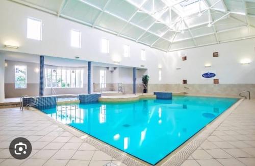 都柏林Heyward mews holiday homes的大楼内一个蓝色的大型游泳池