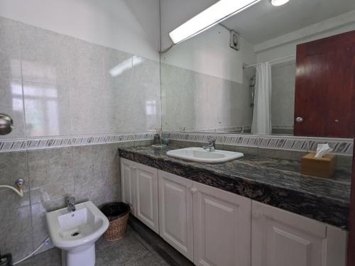 科伦坡帕尔米拉住宅酒店的一间带水槽、卫生间和镜子的浴室