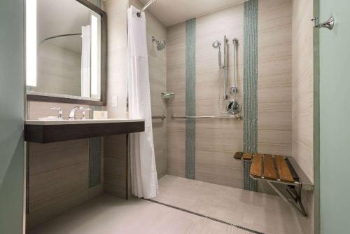 朱庇特朱庇特滨港广场温德姆格兰德酒店的带淋浴、盥洗盆和镜子的浴室