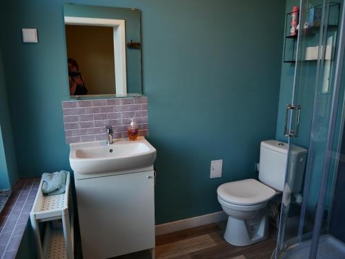 希迈Chambre Fischbach的浴室配有白色水槽和卫生间。