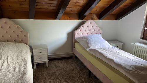 巴登-巴登花园公寓的一间卧室设有两张床和两个床头柜