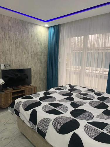 安塔利亚Antalya centre的一间卧室配有一张床和一台平面电视