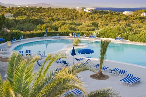 斯廷蒂诺卡拉雷阿乐酒店的一个带蓝色椅子和遮阳伞的大型游泳池
