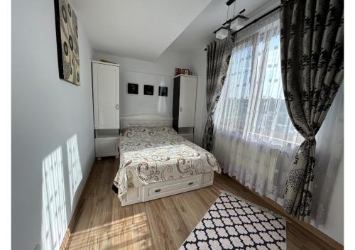 Lunca CetăţuiiLuxury ap 2 rooms - AB House的一间小卧室,配有床和窗户